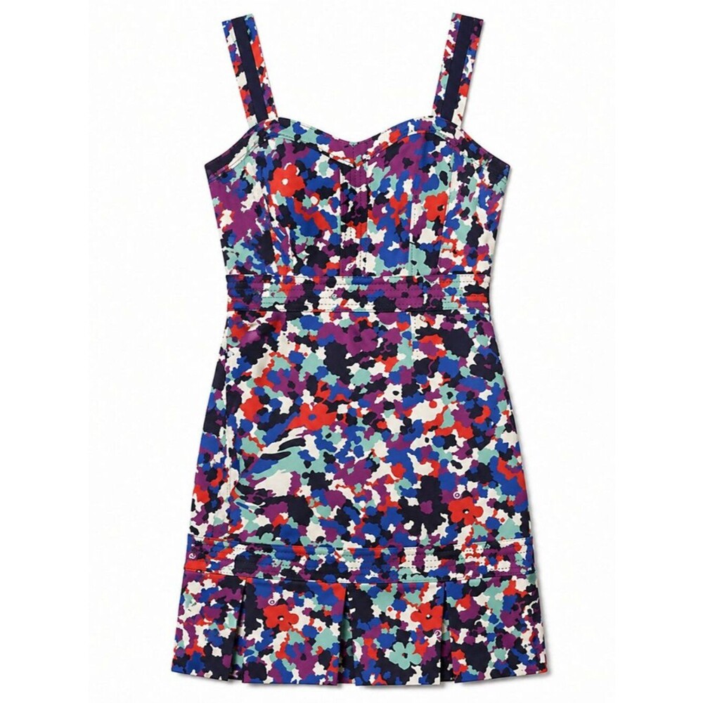 Tory Burch Berdine Floral Dress Size 8 Fit Flare Cotton Sweetheart - Picture 3 of 9